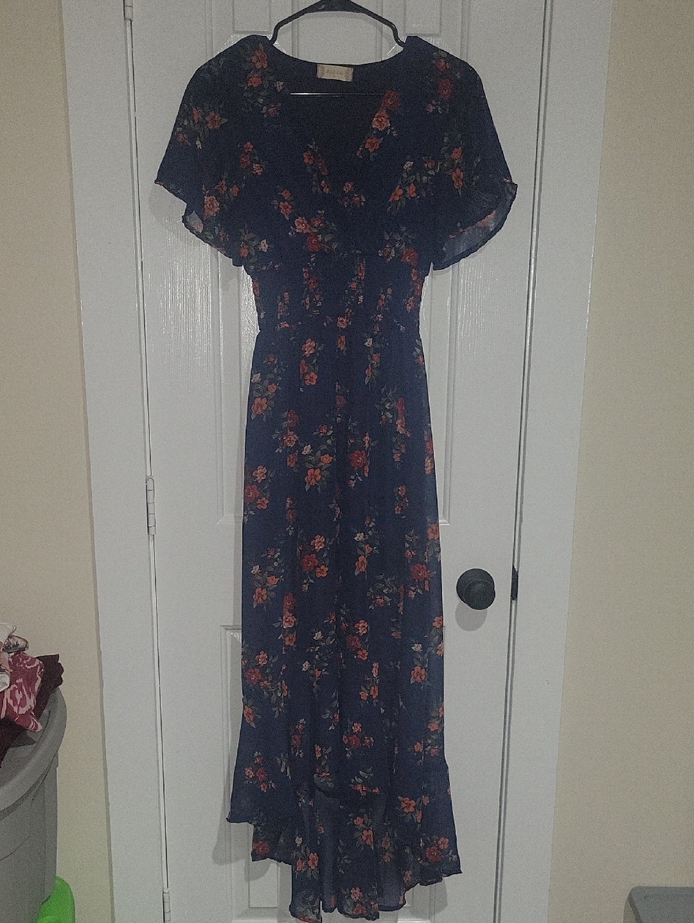 Altar'd State Navy Maxi Dress with Red Floral Print
